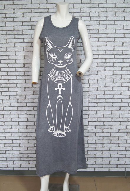 Plážové maxi šaty s motivem kočky 1