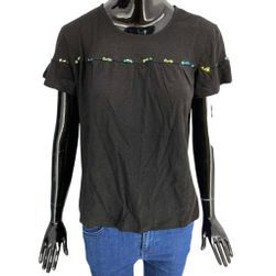 Ženska majica kratkih rukava, ODEMAI, crna, ukrašena štrasom, Veličine tkanine KONFEKCIJA: ZO_113756-T1