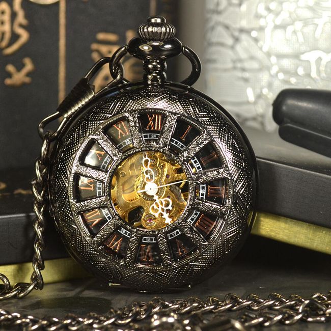 Kapesní mechanické hodinky s římskými číslicemi 1