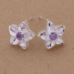 Kolczyki damskie w kształcie kwiatu z fioletowymi kamieniami