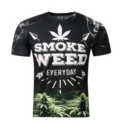 Tricou cu mâneci scurte și imprimeu 3D - Smoke weed everyday