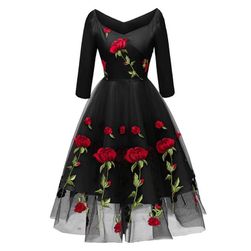 Ženska obleka z vezenino vrtnice - 3 barve