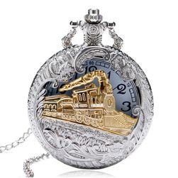 Ретро джобен часовник с мотив на локомотив