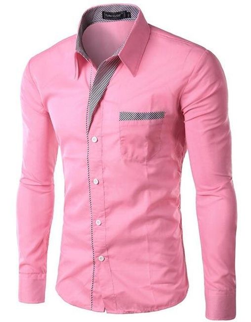 Pánská košile SLIM FIT s dlouhým rukávem - Růžová - velikost č.. 4 1