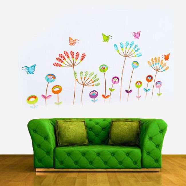 Autocolante de perete cu fluturi și flori colorate 1