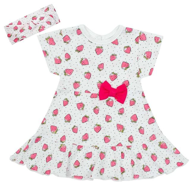 Bawełniana sukienka niemowlęca z opaską ,truskawka RW_saty-strawbery-nbgaja 1