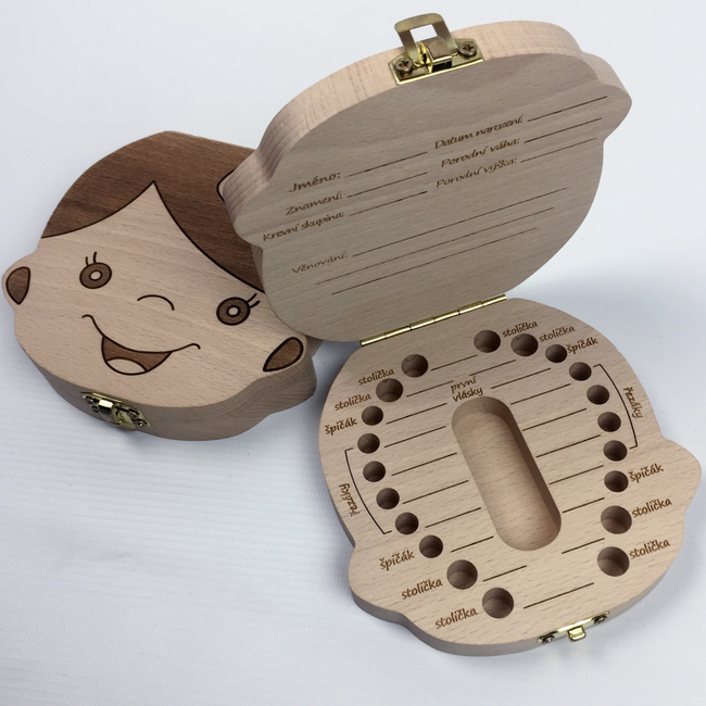 Lesena škatla za otroške zobe s češkimi napisi - izdelano na Češkem 1