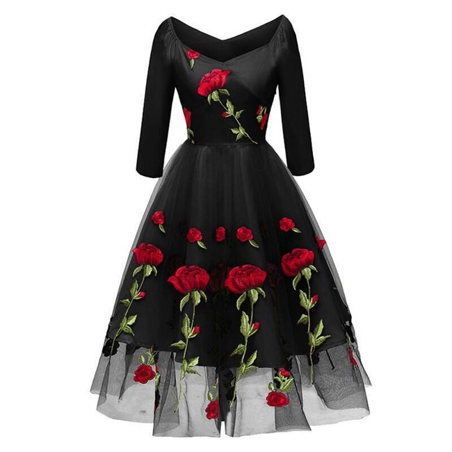 Dámské šaty s výšivkou růží - Černá-velikost č. 6 1