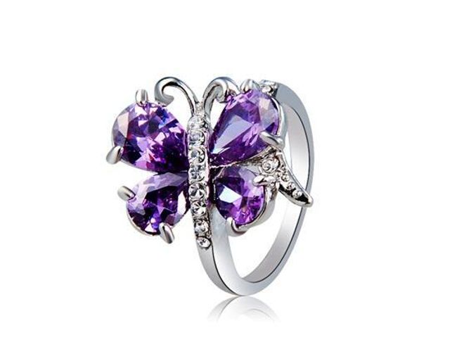 Srebrny pierścionek z fioletowym motylkiem  1