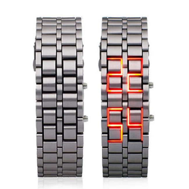 Stylové LED digitální náramkové hodinky - stříbrná barva 1