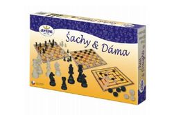 Šachy a dáma dřevěné figurky a kameny společenská hra v krabici 35x23x4cm RM_33014213