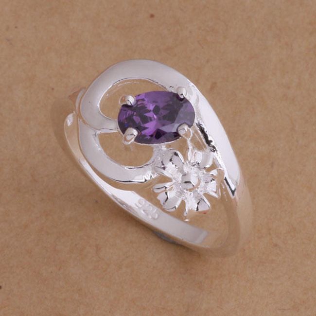 Дамски пръстен с цвете и камък - 4 цвята 1