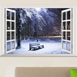 Zidna naljepnica - Prozor sa snježnom klupom