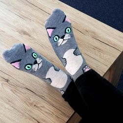 Veselé ponožky s kočičkou - šedé SR_DS55165303