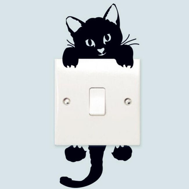 Autocolant pentru comutator electric - pisică neagră 1