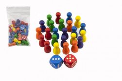 Figurák fa 25mm 24db 6 szín + 2 kocka társasjáték zacskóban 7x13cm RM_33014029