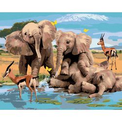 Pictură după numere - Elefanți și gazele BIG pe malul apei (HOWARD ROBINSON) TU_5003480-1