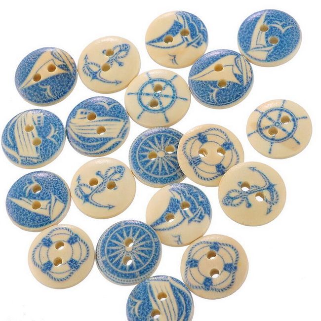 eseni gumbi z modrim mornarskim dizajnom - komplet 50 kosov 1