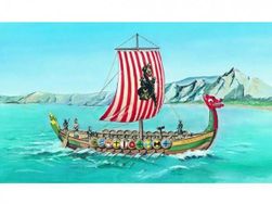 Model vikinške vikinške ladje Drakar 1: 60 20. 8x30. 3cm v polju 34x19x5. 5cm RM_48000902