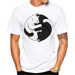Tricou pentru bărbați cu imprimeu cu pisică albă și neagră