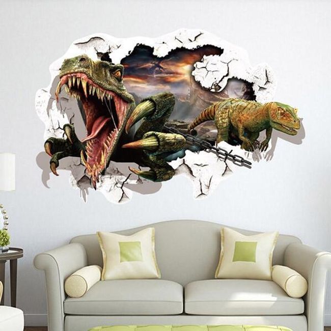 Naklejka 3D na ścianę z dinozaurami  1