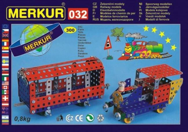 Stavebnica MERKUR 032 železničné modely 10 modelov 300ks v krabici 36x27x3cm RM_34000032 1