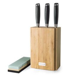 Gourmet damaszkuszi kések készlete bambusz blokkban 3 db + élező kő VO_6002217