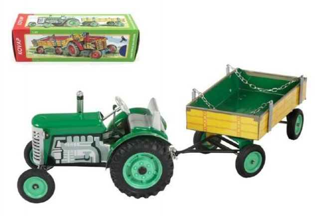 Traktor Zetor s valníkem zelený na klíček kov 28cm Kovap v krabičce RM_95001395 1