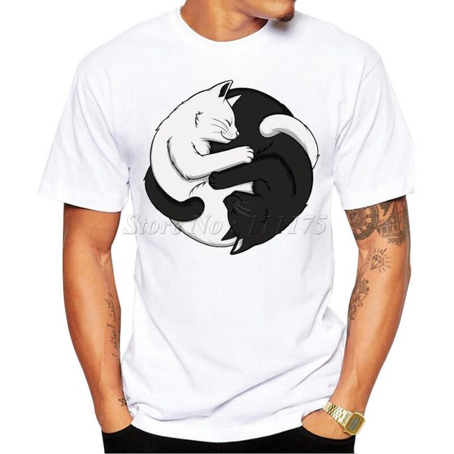 Muška majica sa printom crno-bele mačke 1