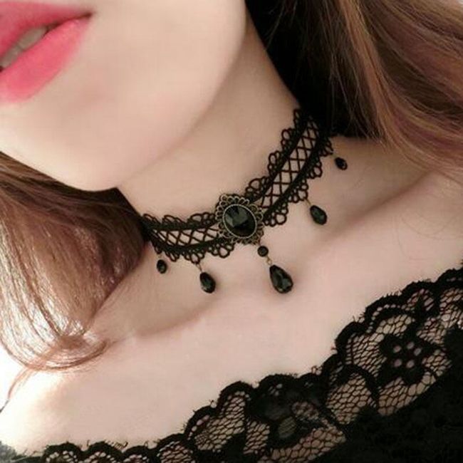 Ženska elegantna ogrlica z kamenčki - črna 1