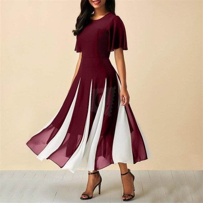 Šaty s pruhy na sukni - Vínová-velikost č. 4 1