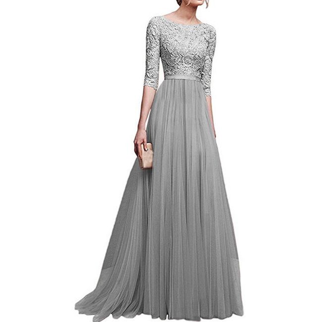 Вечерна рокля с три-четвърти ръкави - сива - размер 3 1
