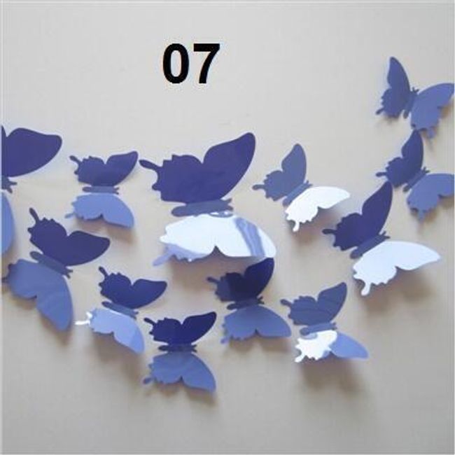 12 samolepilnih 3D metuljev na steni - modre barve 1