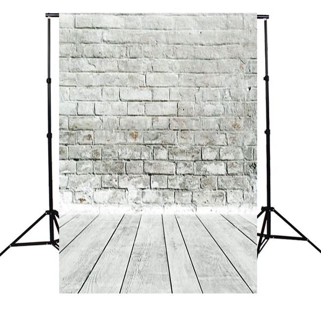 Ozadje za studijsko fotografijo 1,5 x 2,1 m - Siva opečnata stena z lesenimi tlemi 1