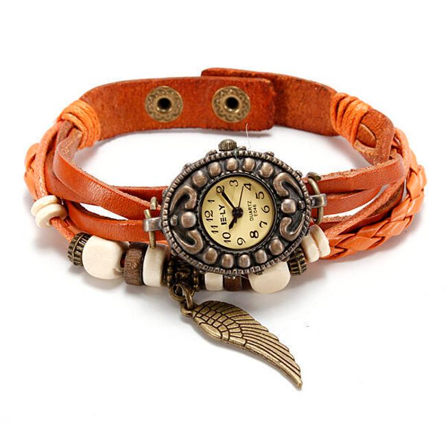 Vintage retro hodinky - koženkový pásek - oranžová 1