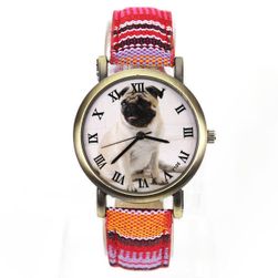 Kolorowy zegarek z mopsem na cyferblacie - 7 kolorów