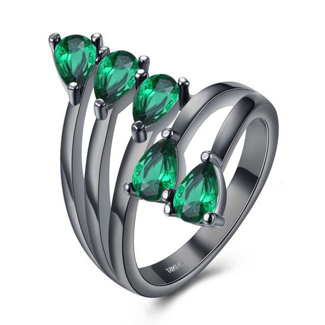 Дамски пръстен със зелени кристали 1