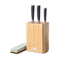 Zestaw noży Damascus Premium w bambusowym bloku, pudełko, 3 sztuki + kamień do ostrzenia VO_6002298
