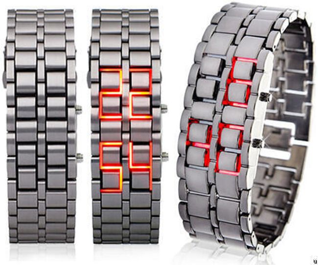 Stylové LED digitální náramkové hodinky - stříbrná barva s červeným podsvícením 1