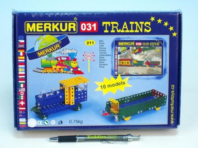 Stavebnica Merkur 031 železničné modely 10 modelov 211ks v krabici 26x18x5cm RM_34000031 1