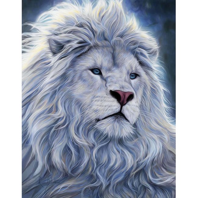 DIY obraz z kamínků - bílý lev 1