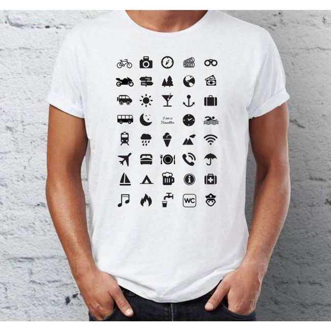 Тениска за пътуване с икони - бяла Размер: L PD_1528345 1