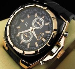 Elegantné pánske hodinky - čiernozlatá farba