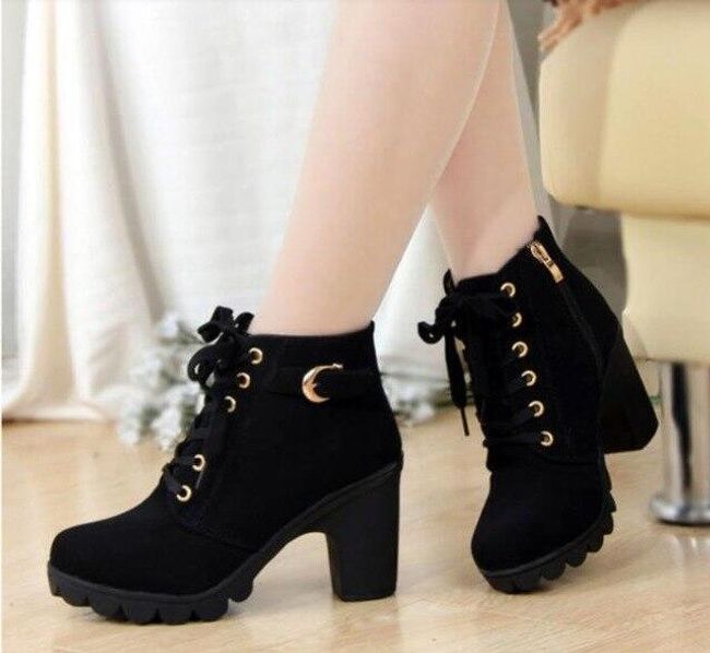 Botine Cu Toc Gros și șiret Negru Mărimea 38 Shipgratis Ro