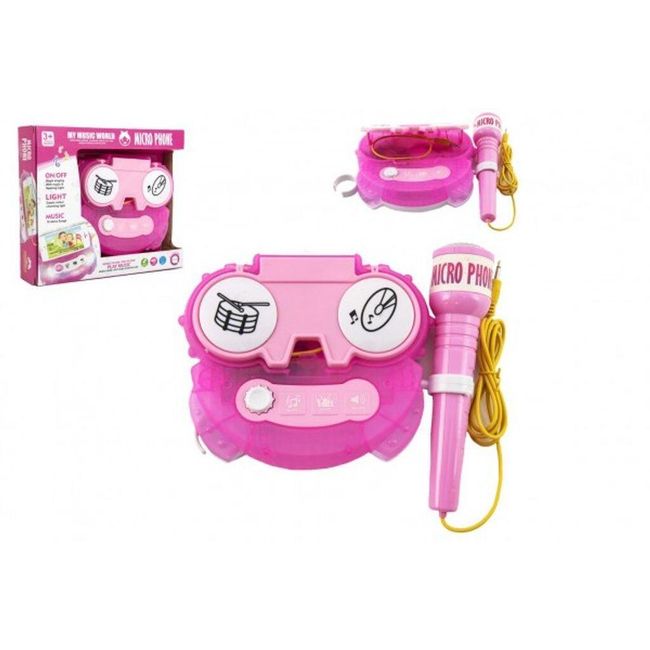 Микрофон за караоке розов пластмасов с батерия и светлина в кутия 24x21x5,5cm PD_1639787 1