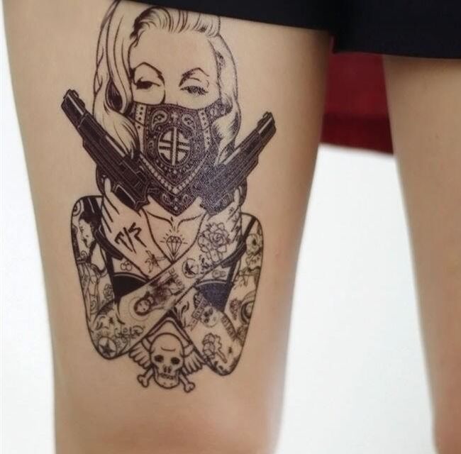 Tatuaj Temporar Femeie Cu Pistol Shipgratis Ro