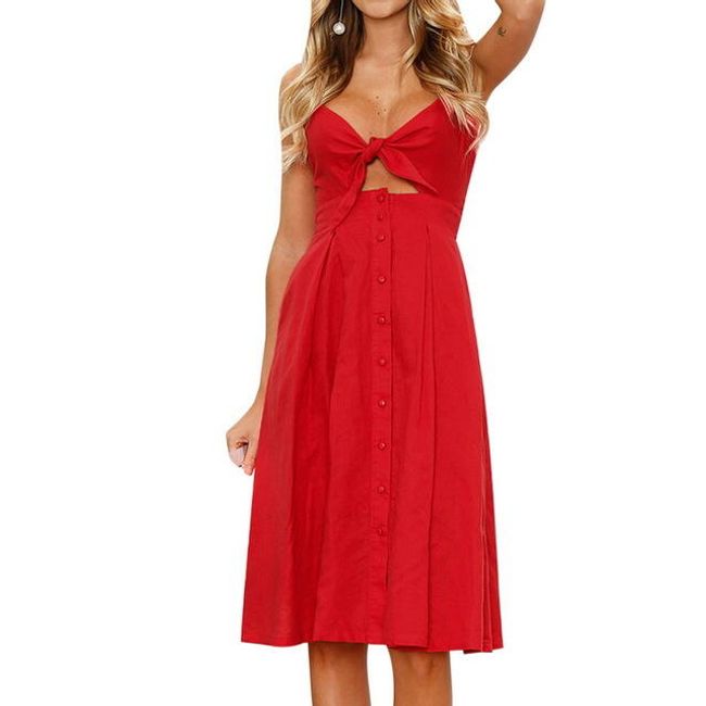 Лятна рокля с панделка и копчета - червена, размер 2 1