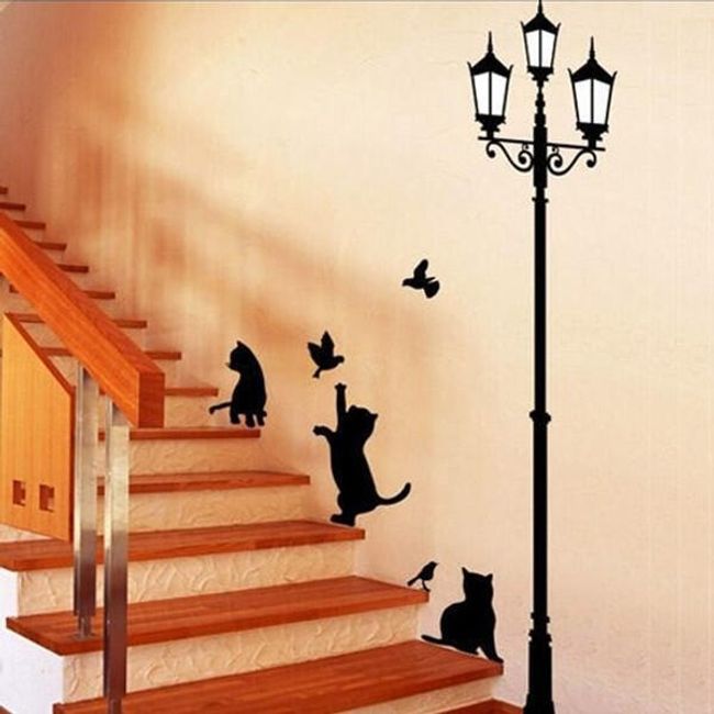 Samolepka na stenu - mačky s lampou 1