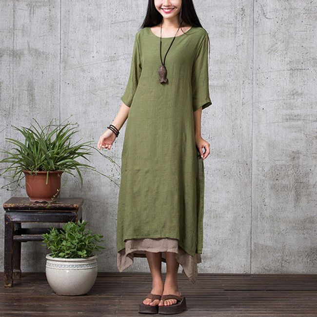 Ženska bombažna maksi obleka - zelena barva 1
