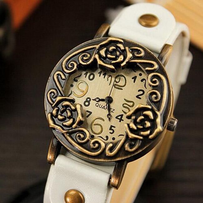 Damski vintage zegarek z kwiecistą konstrukcją  1